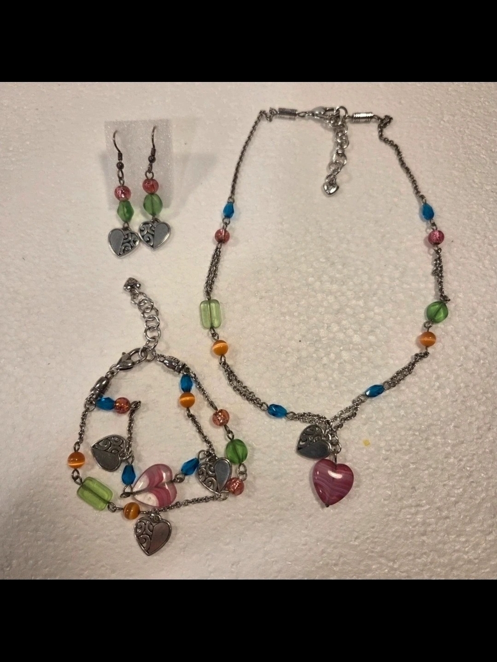 Brighton Multicolor Pink Heart Bead Necklace, Bracelet & Earring Set